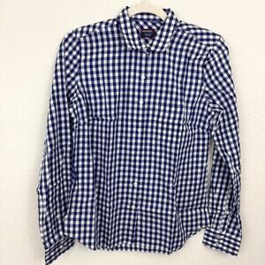 UNTUCKit Womens Belleza Button Shirt Size 4 Long Sleeve Gingham Plaid Blue